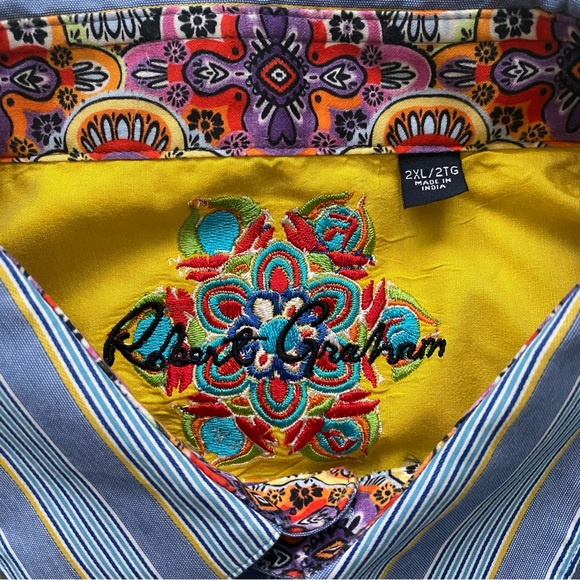 Robert Graham Button Down Embroidered Shirt Flip Cuff Abstract Art Size 2XL - Picture 9 of 13